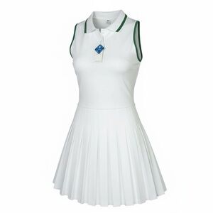 Elegant White and Green Sleeveless Mini Dress
